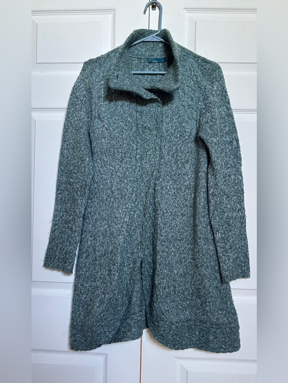 prAna Women’s M Gray Cable Knit Longline Cardigan Sweater Snap Front